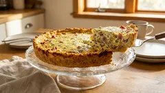 The cozy shortcut quiche: potato crust, creamy filling, and crispy bacon